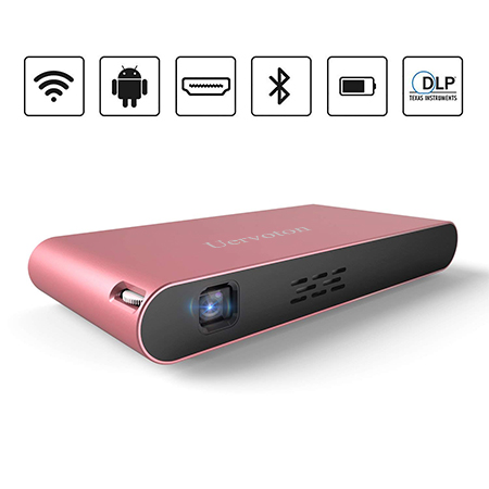 Uervoton Mini Projector with Built-in Speakers, Pink
